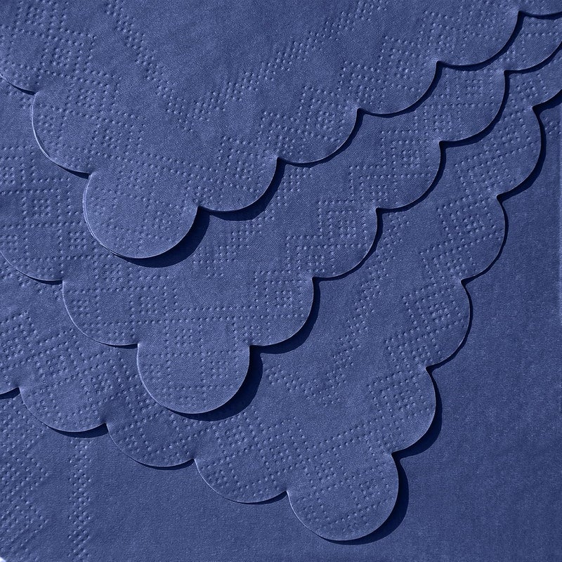 NatNarr 120 Pcs Navy Blue Napkins, Scalloped Blue Cocktail Napkins Disposable Beverage Dessert Napkin Patriotic Napkin for Bar Birthday Baby Shower, 5 x 5 Inch - Image 3